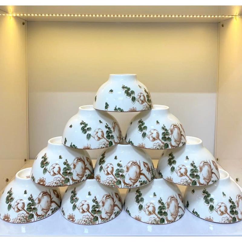 Bộ 10 Bát Chén Ăn Cơm Gốm Sứ Cao Cấp Hoa Văn 4D Sang Trọng, Set Bát Ăn Cơm Đẹp Đường Kính 10cm 2