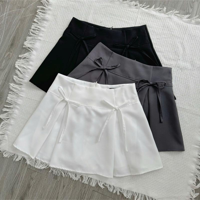 Chân Váy Ngắn Xếp Ly Bigsize Nữ Dáng A Tennis Đính Nơ Cạp Cao Chất Vải Tây Đứng Form Có Quần Bảo Hộ - CV418 Women Voan Voi Đen 8