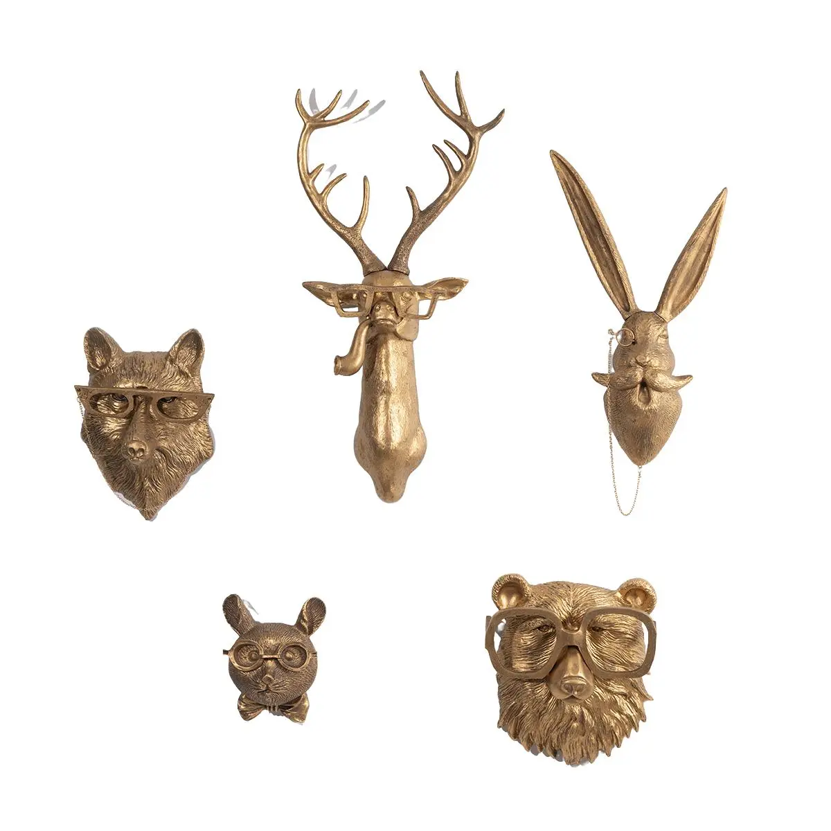 Animal Head Shaped Wall Hanging Ornament, 1/5 Counts/set Modern Art Creative Animal Head Wall Art, Wall Decor for Home Living Room Bedroom Office