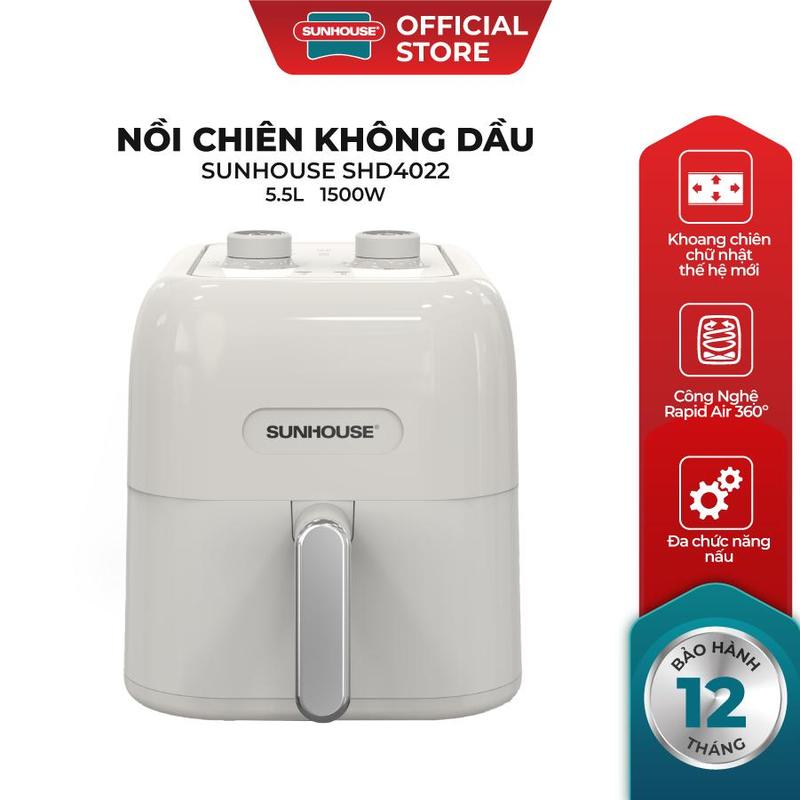 Nồi chiên không dầu 5.5L SUNHOUSE SHD4022 - Kiểu dáng hiện đại, khoang chiên rộng, tiết kiệm điện