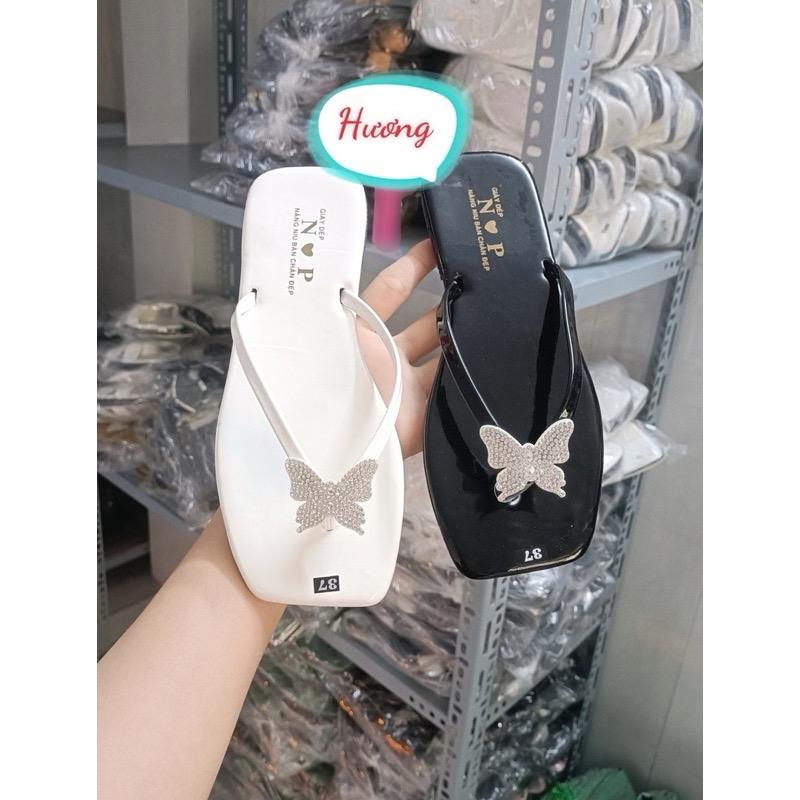  K08 Dép lê nữ dép kẹp 2 quai trơn bóng gắn bướm đính đá siêu sáng DéP GiàY Shoes Women DéP Women Jean 