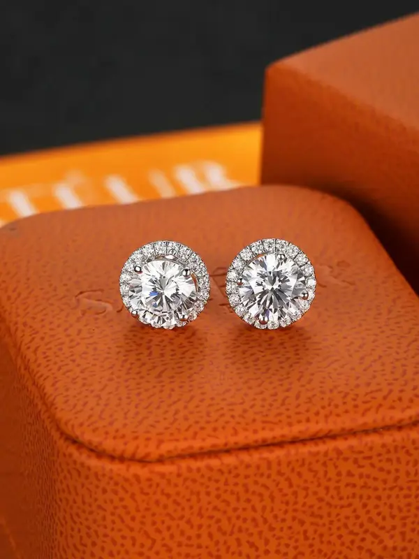 S925 Sterling Silver Round Shaped Rhinestone Decor Stud Earrings, Fashion Jewelry for Women & Men, Trendy All-match & Exquisite Jewelry for Birthday Gift 3