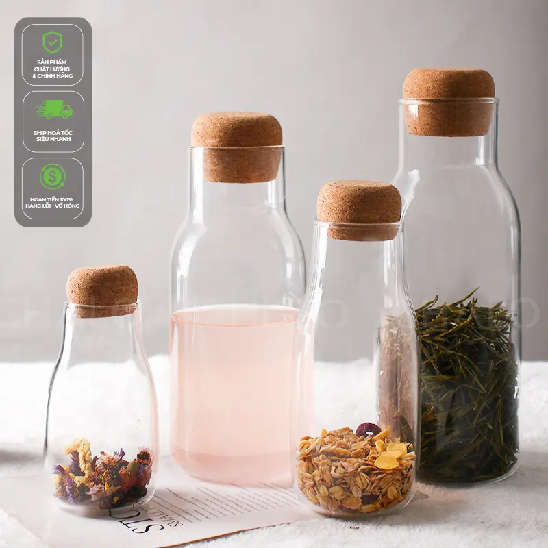 Lọ thủy tinh nắp gỗ ép nhiều cỡ 150 ~ 1100ml [Thuỷ tinh Borosilicat chịu nhiệt, hàng loại 1]