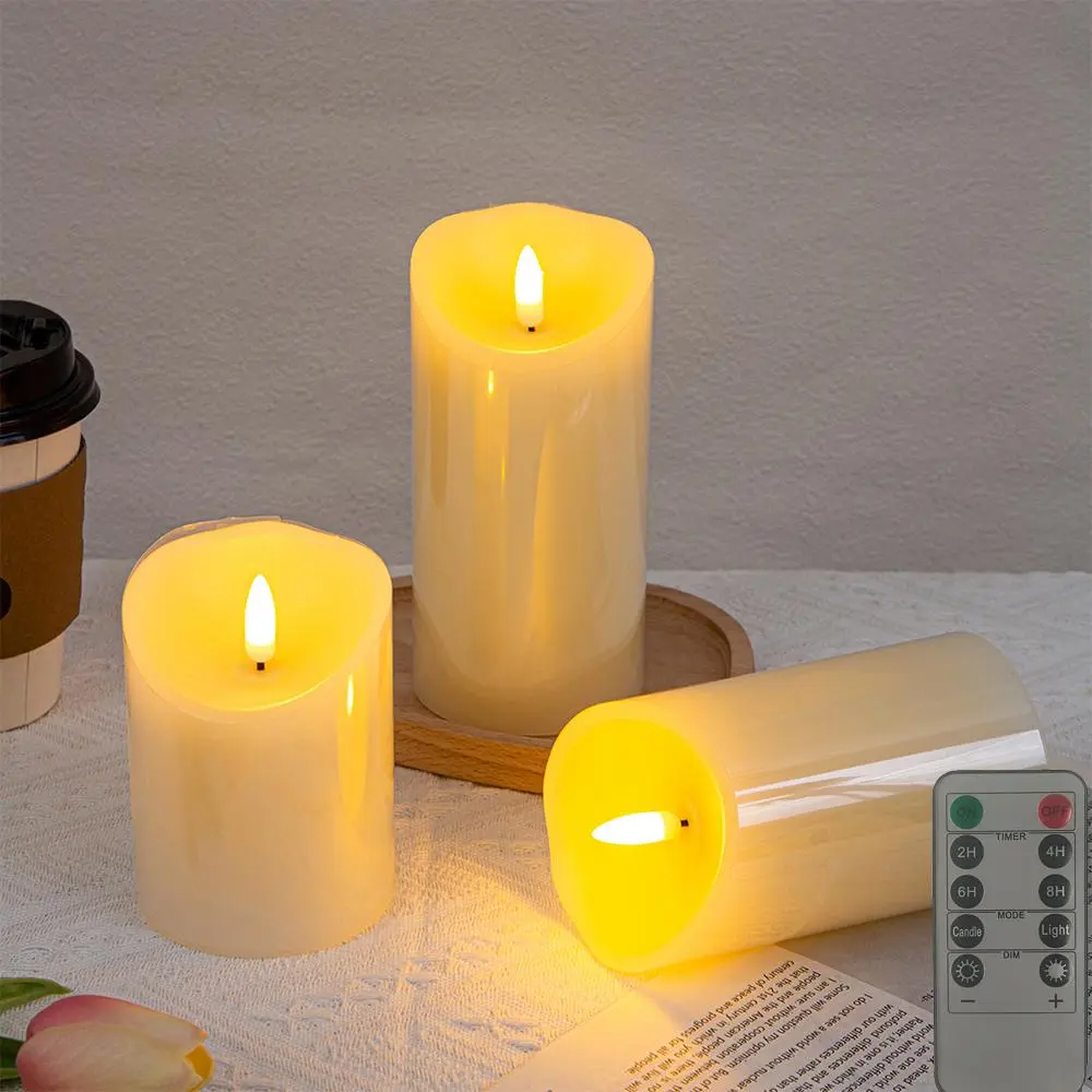 Battery Powered LED Paraffin Wax Candle Shaped Lamp without Battery, 3 Counts/set Flameless Candle with Multiple Levels for Remote Control, Suitable for Indoor and Outdoor Bedroom and Living Room Decorations