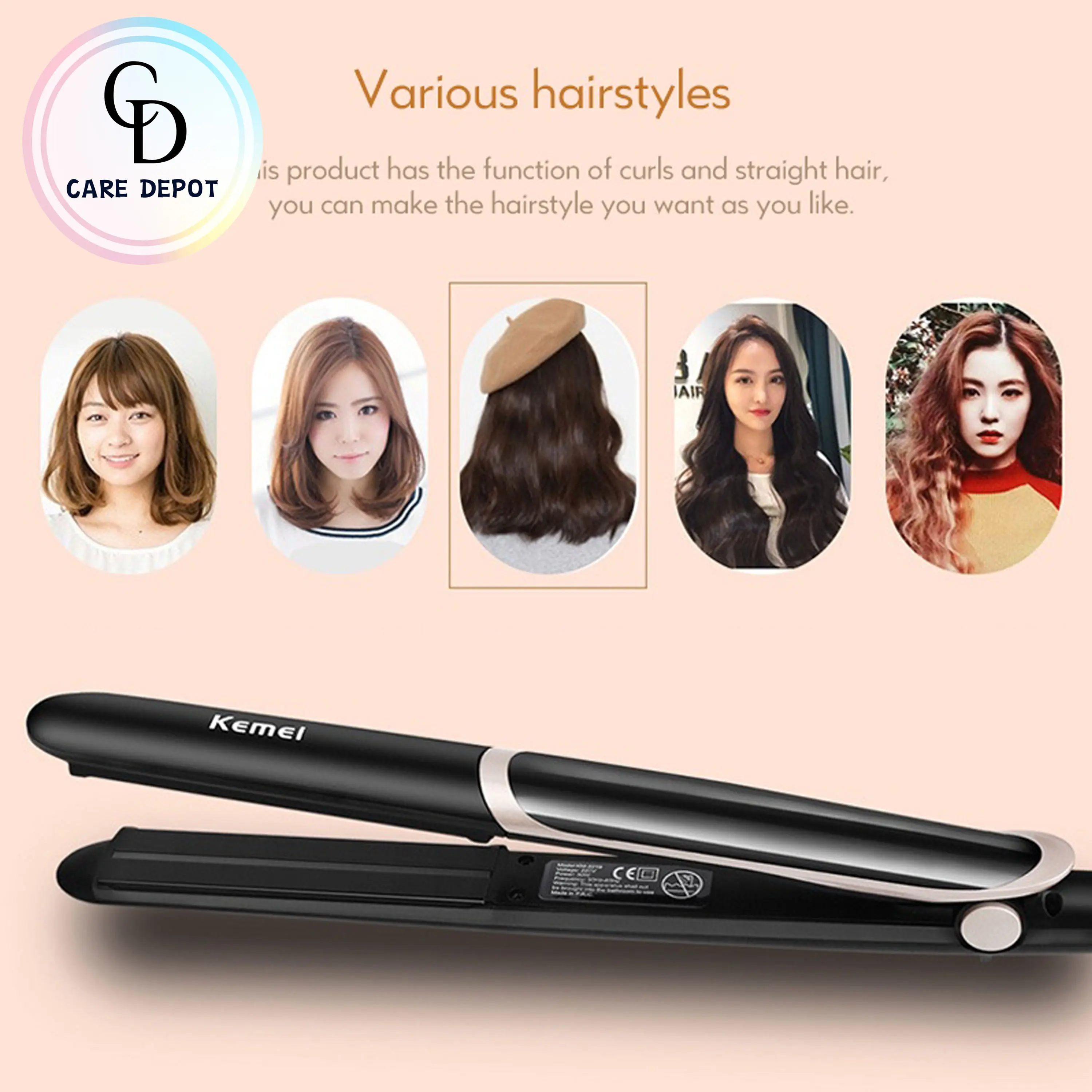 Kemei-2219 Infrared Flat Iron Hair Straightener Professional Thermostatic Ceramic Coating Curler Styling Tools