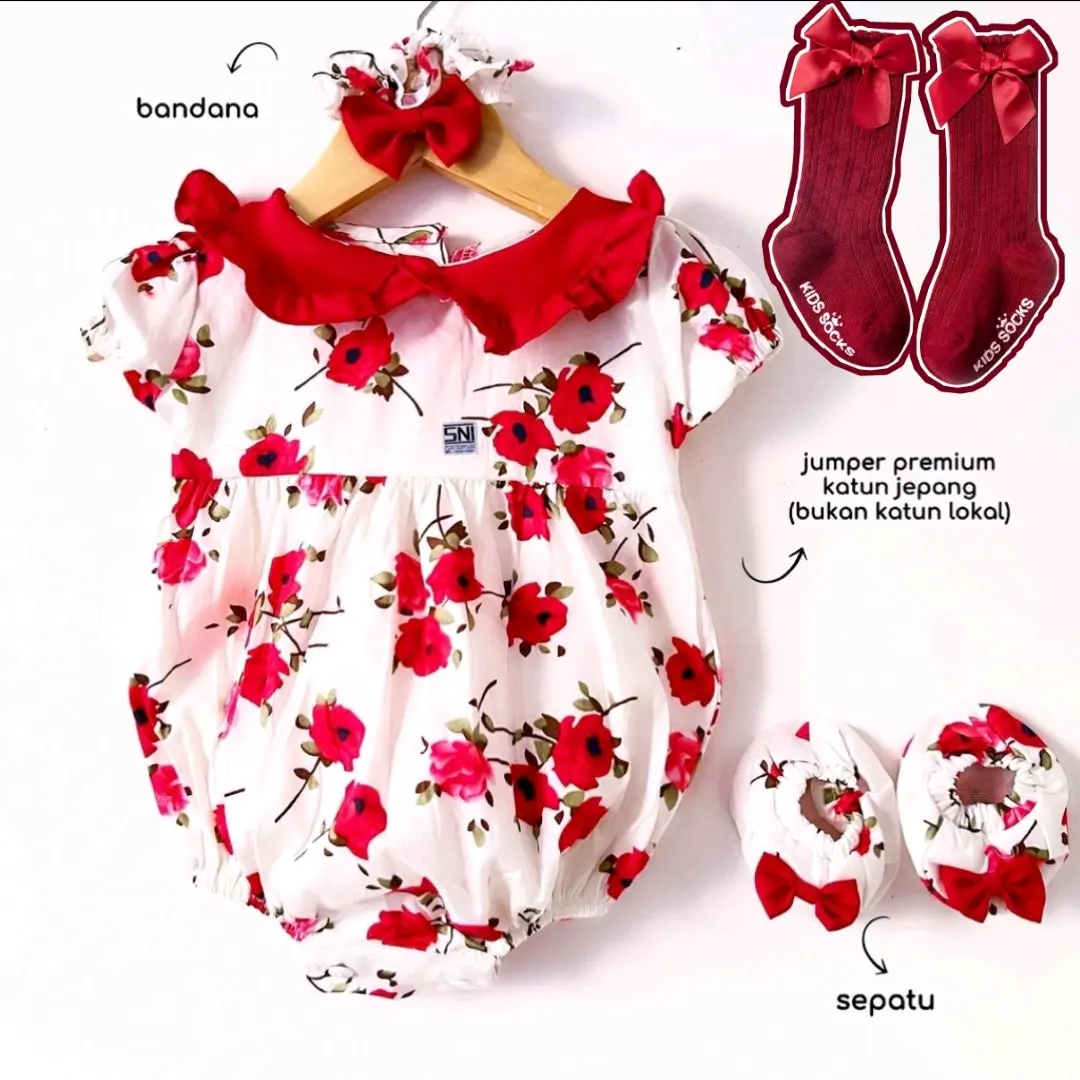 Baju bayi perempuan 0-6 bulan ATAYA set bandana sepatu