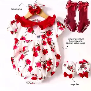 Baju bayi perempuan 0-6 bulan ATAYA set bandana sepatu