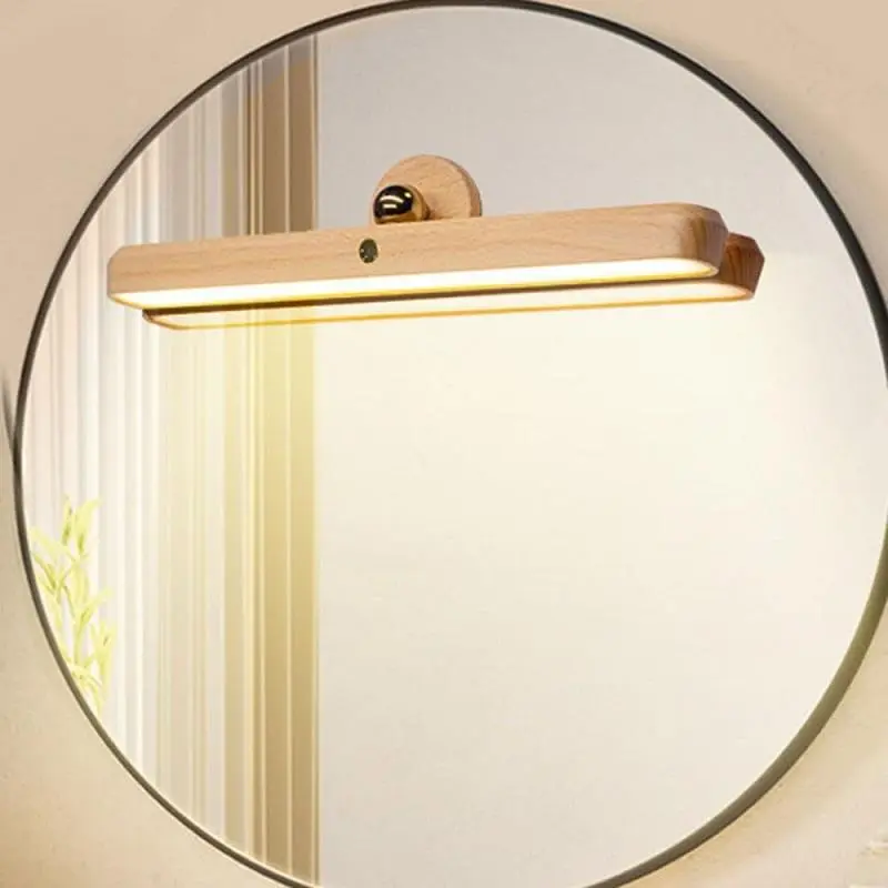Wooden Cordless Vanity Light, USB Rechargeable LED Vanity Light Bar, Dimmable Touch Control Wall Light for Bathroom, Bedroom, Living Room