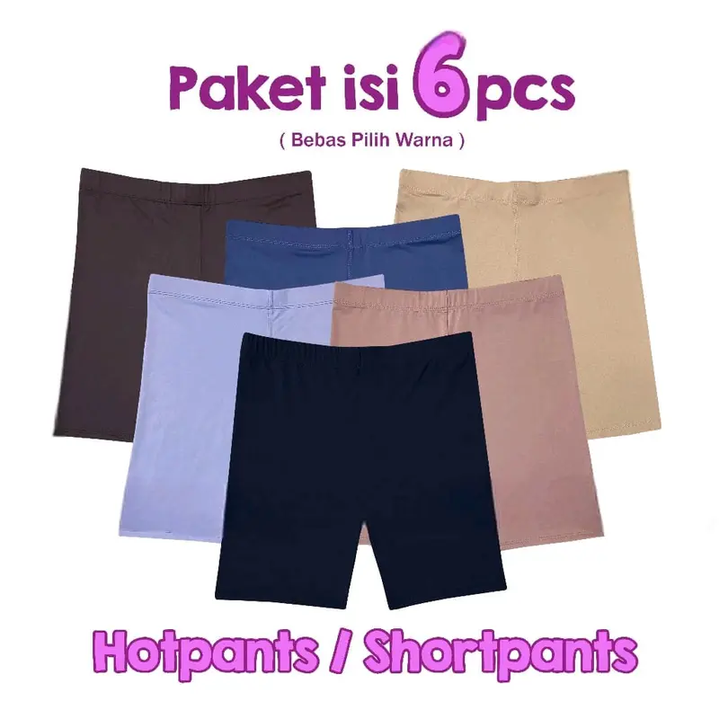 (Paket 6pcs) Hotpant Short  Spandek All Size  BB 35-90kg Basic Celana daily   hitam white 0