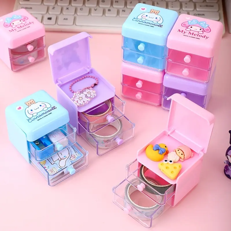 Cartoon Double-layer Drawer Box Sanrio Desktop Storage Box Jewelry Mini Box for Little Kids