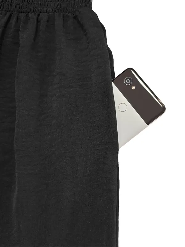 Women's Solid Shirred Bishop Sleeve Square Neck Jumpsuit, Casual Pocket Wide Leg Jumpsuit for Fall, Women's Jumpsuit for Daily Wear 5