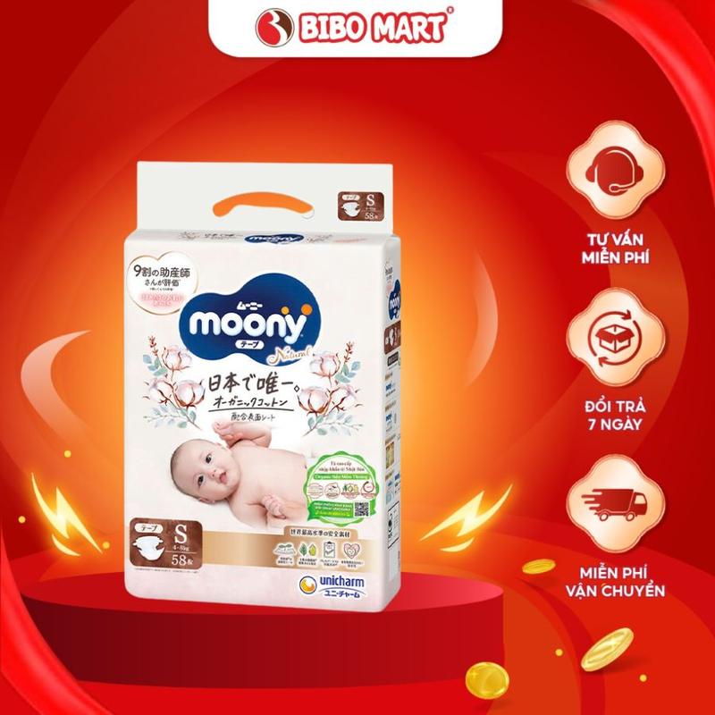 Tã Dán Bỉm Quần Moony Trắng Dịu Nhẹ Natural Cao Cấp Mềm Mại Khô Thoáng Cho Da Nhạy Cảm NB62 S58 M46 L38 XL32 - Bibomart