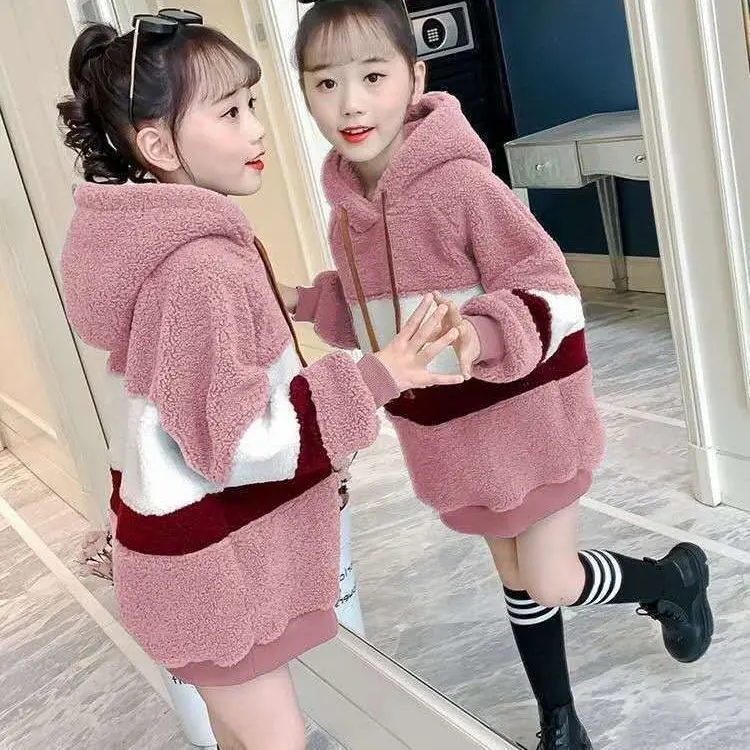 เสื้อสเวตเตอร์ซับในผ้าฟลีซ, สำหรับเด็กผู้หญิง, คอลเลกชันฤดูใบไม้ร่วงและฤดูหนาวใหม่ 2024, เสื้อโค้ทบุนวมสำหรับเด็ก, เสื้อผ้าเยาวชน, เสื้อสเวตเตอร์ขนยาว, สำหรับเด็กผู้หญิงในฤดูใบไม้ร่วง