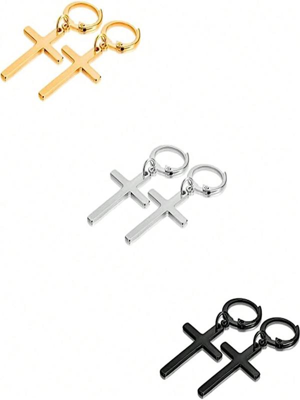 Street Style Cross Design Dangle Earrings, Fashion Stainless Steel Ear Piercing Jewelry for Women and Men, Casual All-match Accessories for Party, Daily Wear 6