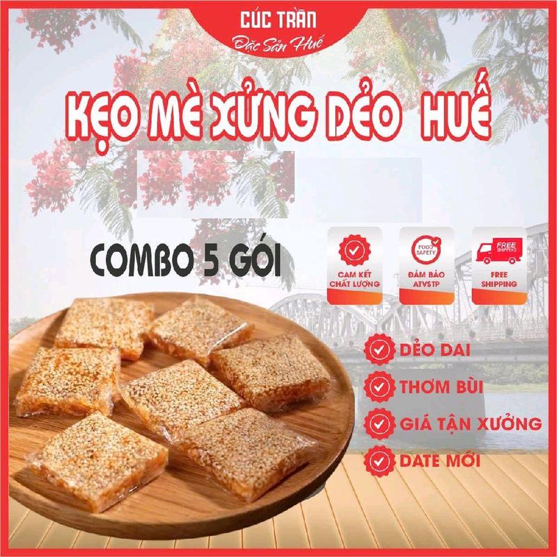Combo 5 gói gần 1 kg kẹo mè xửng dẻo Huế hiệu Cúc Trần Dẻo dai thơm ăn là ghiền - CTB808