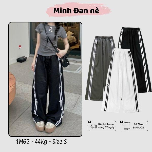  Quần Suông Kaki Ống Rộng 2 Sọc Đính Nơ  From Đứng Dáng Unisex Nam Nữ  - MDQ19 