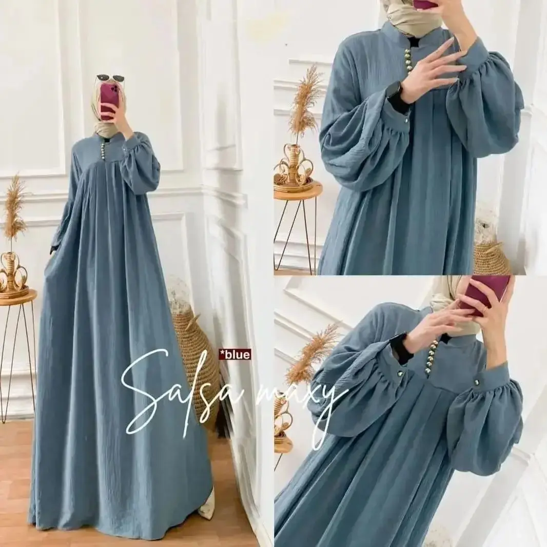 DS.Gamis salsa cringcle airflow dress busui Polos Kancing Muslim Wanita Crinkle Maxi Mewah Dewasa
