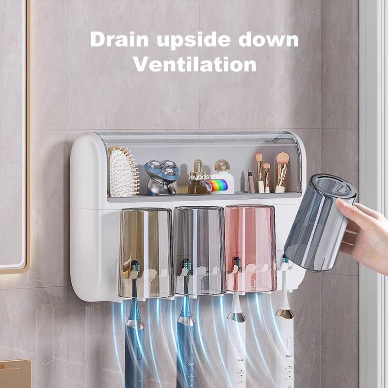 Product Introduction of Wall-mounted Toothbrush Holder, 1 Set Punch-free Toothbrush Holder with Toothpaste Squeezer, Bathroom Supplies for Home Use 3
