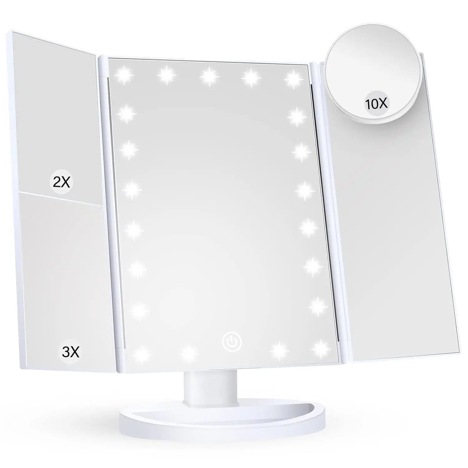 Portable LED Light Makeup Mirror, Touch Control Mirror with 2X 3X 10X Magnification, Rechargeable Makeup Tool for Women & Girls