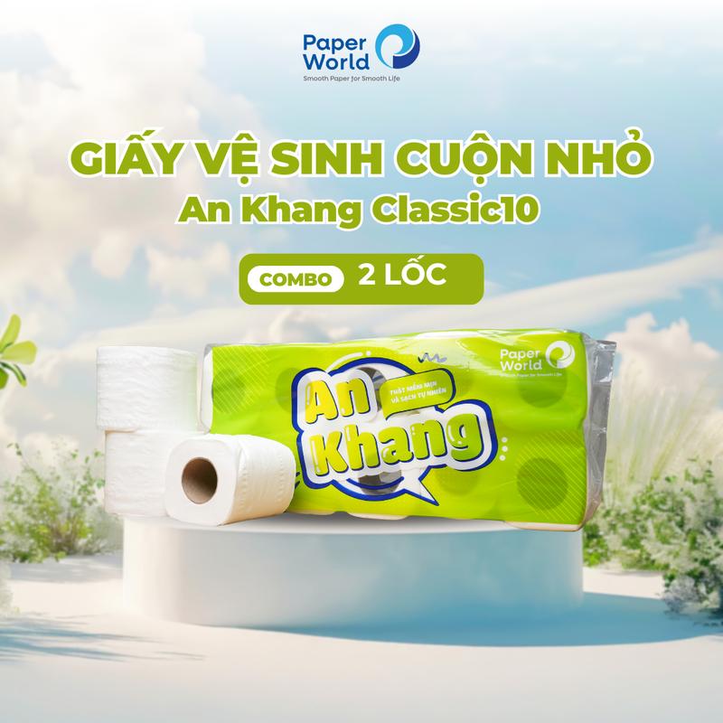 [Combo 10-20 cuộn] Giấy vệ sinh cuộn nhỏ 2 lớp mềm mịn, tan nhanh trong nước An Khang Classic10 | Thế Giới Giấy | AKC10