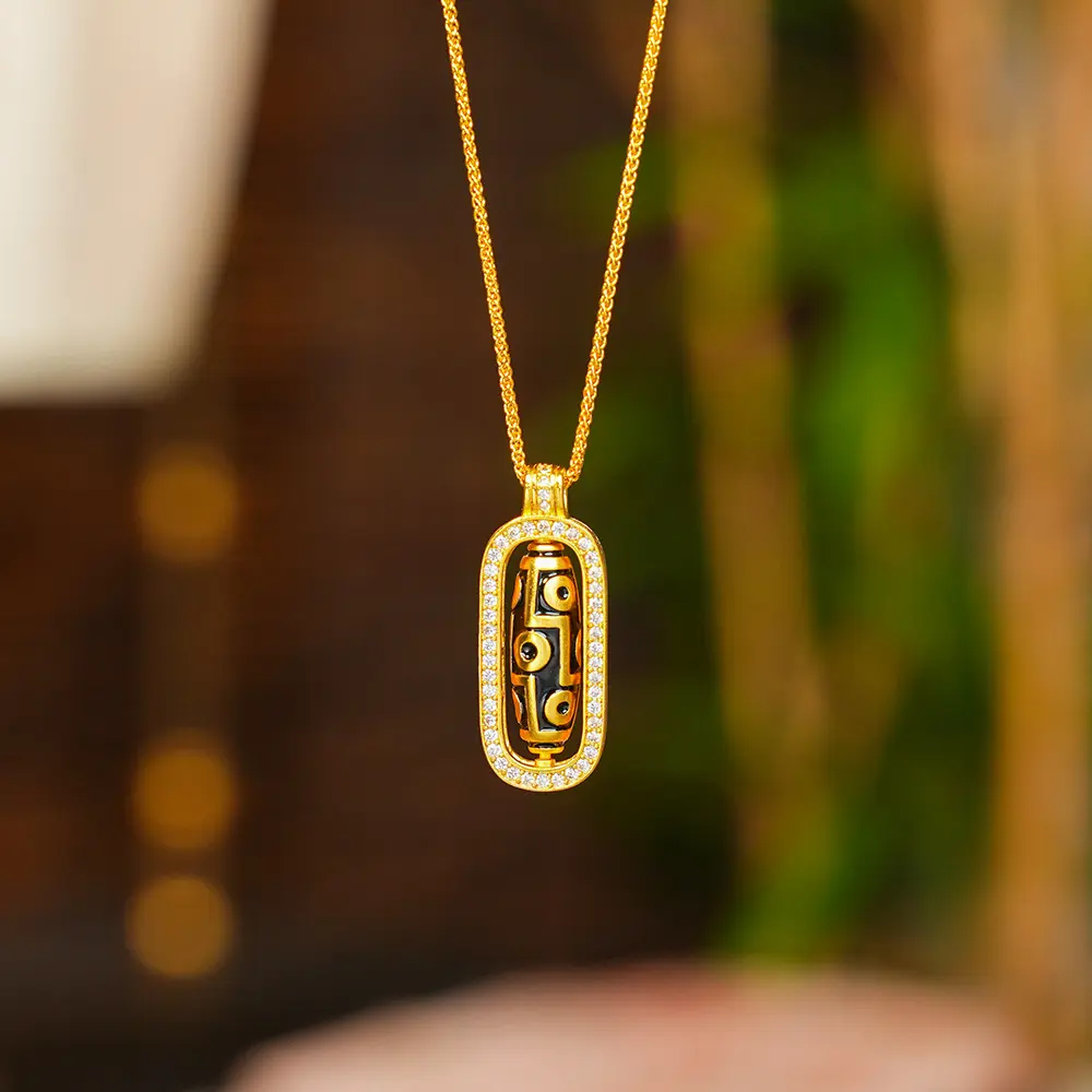 Diamond setting, rotatable, nine eyes, dzi beads, necklace, versatile, sweater chain.