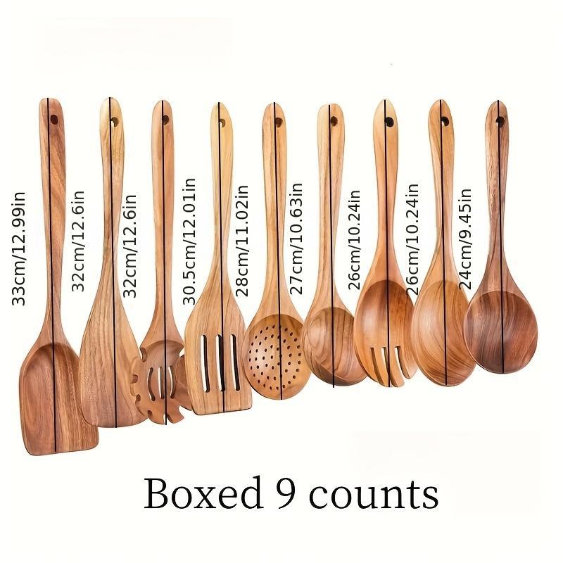 Product Introduction of Wooden Cooking Utensils Set, 9 Counts/set Non-stick Spatula & Spoon & Colander, Kitchen Food Cooking Utensils Set 0