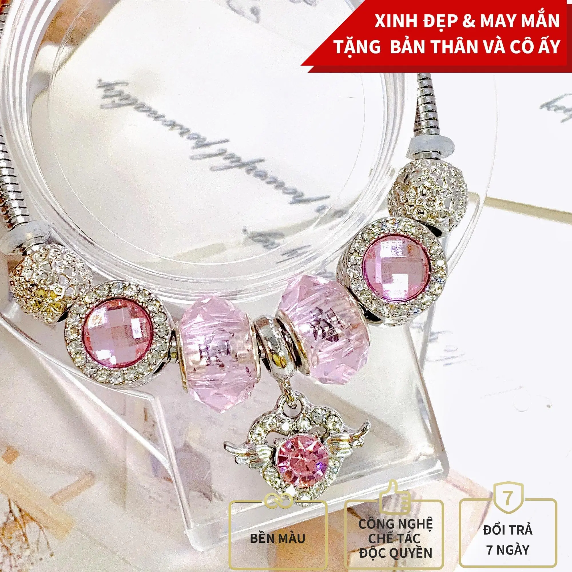 [NĂNG LƯỢNG] Lắc tay dây mềm full charm hoa hồng trái tim voan [SL1944+1946+2001+2002]