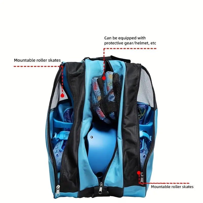 1pc 3-Layer Sports Duffel Bag with Adjustable Shoulder Strap, Large Capacity Thick Breathable Fabric, Roller Skate & Inline Skating Gear Storage Bag, Black/Blue for Gym, Travel, Car Accessories, Durable Zipper Closure, outdoors 3