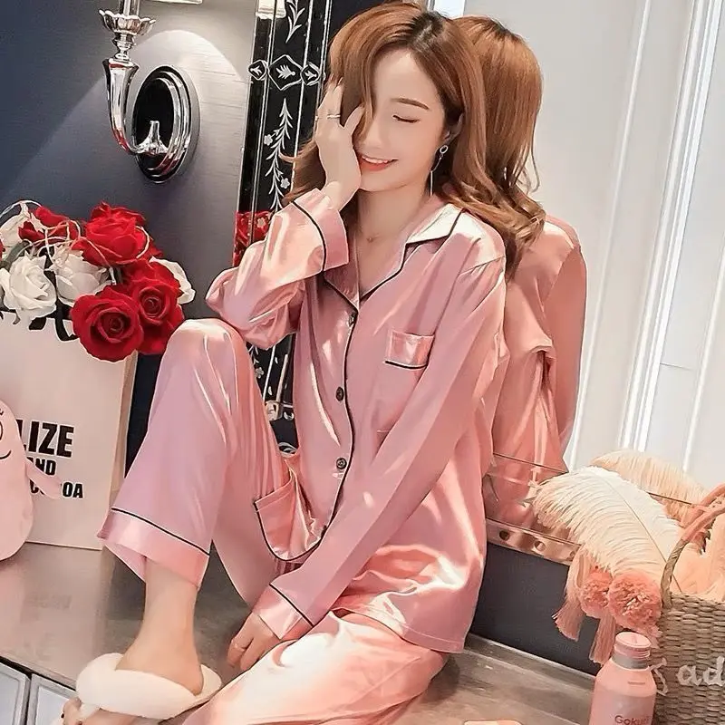 Đồ Ngủ Nữ, Mùa Mùa Xuân Và Mùa Thu, Dài Tay, Thích Hợp Cho Học Sinh, Chất Liệu Lụa Lạnh Dáng Rộng Vừa Vặn, Cỡ Lớn, Bộ Đồ Mặc Nhà Mỏng Cao Cấp Cho Nữ Mùa Hè 3