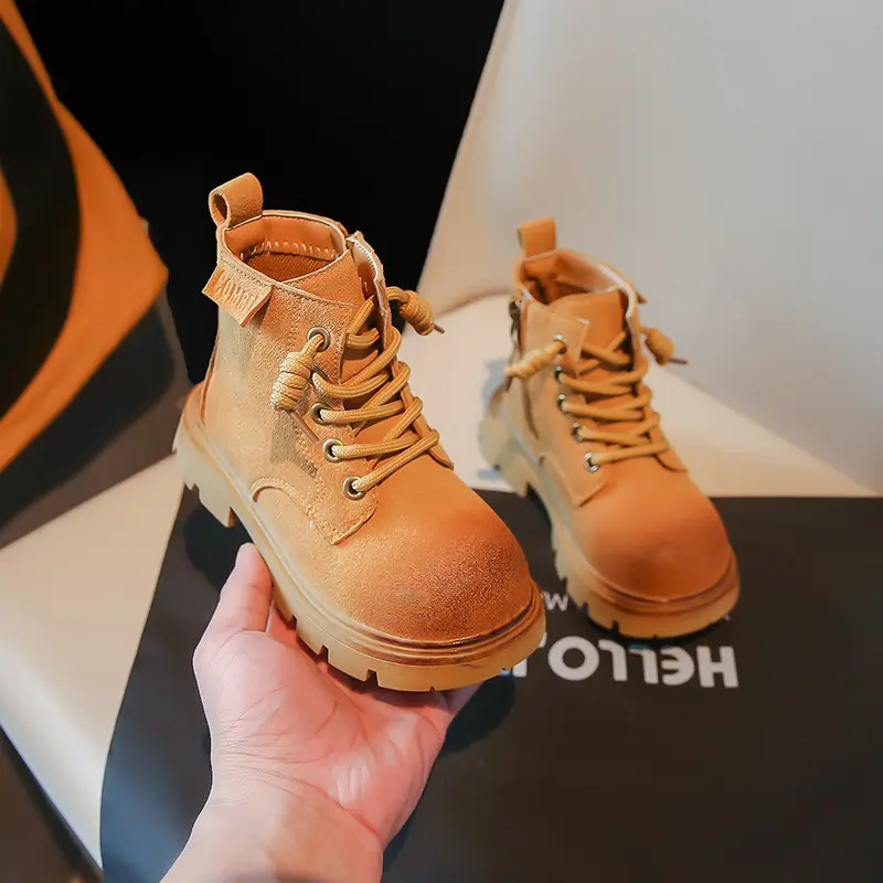 2024 Children Fashion Short Boots for Girls Boys Autumn New British Style Soft Bottom Anti-slippery Versatile Chic Leather Shoes