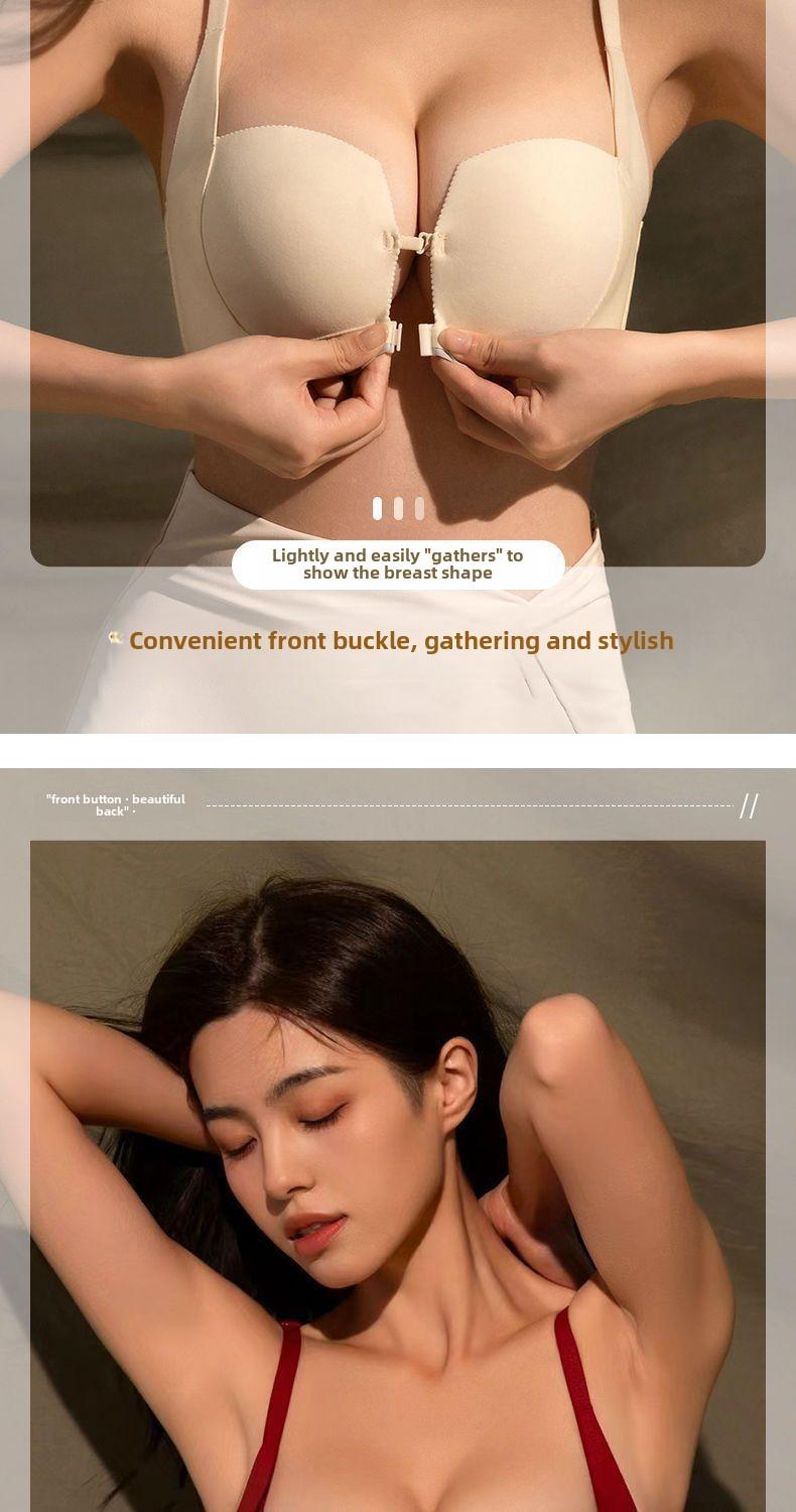 Product Introduction of Front Button Gathering Bra Small Breast Size Exaggerating Bra Push up and Anti-Sagging Sexy Seamless Beautiful Back Underwired Bra Thick Cup Underwear for Women 7