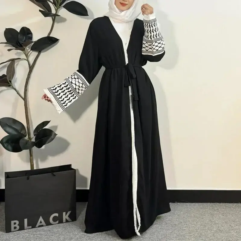 Abaya Muslim, Mở Phía Trước, Áo Cardigan Dài Tay Áo, Váy Maxi, Quần Áo Nữ, Thêu Tua Rua, Ngoài Ra, Kaftans, Khăn Trùm Đầu Nữ