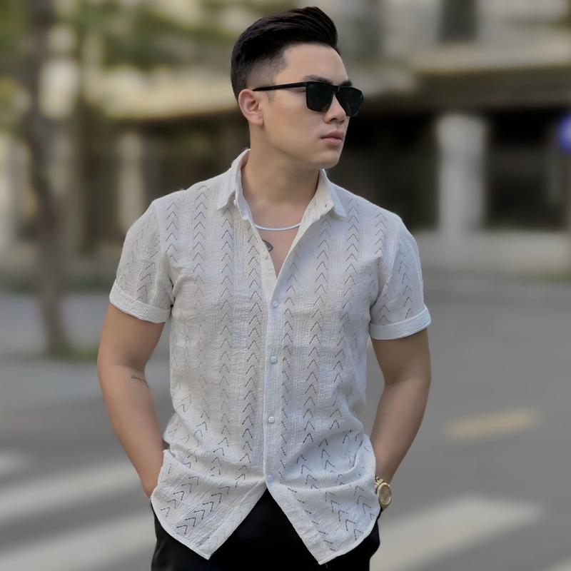 Áo sơ mi Nam chất liệu COTTON DỆT cao cấp, đàn hồi co giãn, thoáng mát, thấm hút mồ hôi tốt, form vừa vai rộng - áo Trắng Đen có thể giặt máy