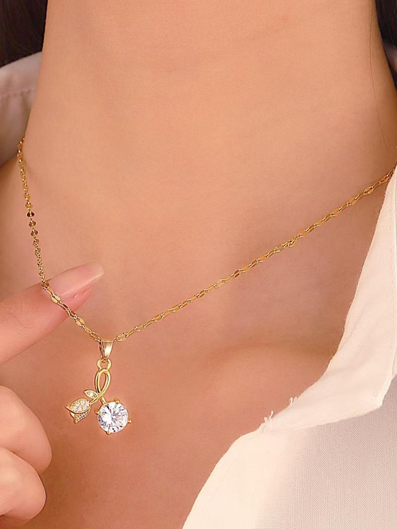 Product Introduction of Artificial Zircon Decor Pendant Necklace for Women, Elegant Necklace for Gift, Fashion All-match Accessories for Daily Wear 5