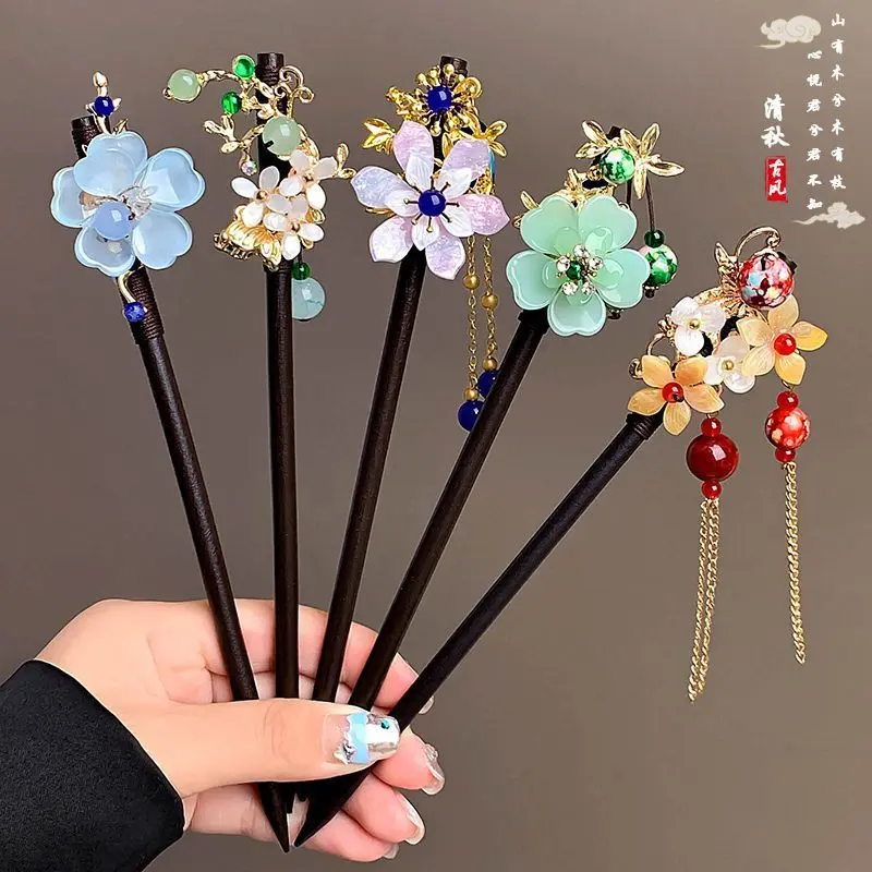 Kẹp Tóc Tua Rua, Phong Cách Cổ, Cao Cấp, Dành Cho Nữ, Phong Cách Trung Quốc Mới, Ghim Updo Bằng Gỗ, Thích Hợp Cho Quần Áo Hán Phục, Phụ Kiện Đội Đầu