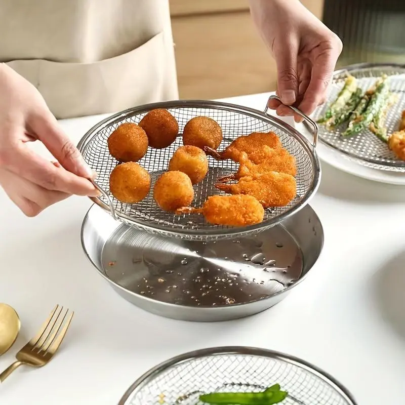 Stainless Steel Frying Oil Filter Tray, 1 Piece Fine Mesh Filter Basket with Handle for Frying Grilling Food, Kitchen Oil Filter Tray, Cooking Utensils, Durable Kitchen Accessories 3