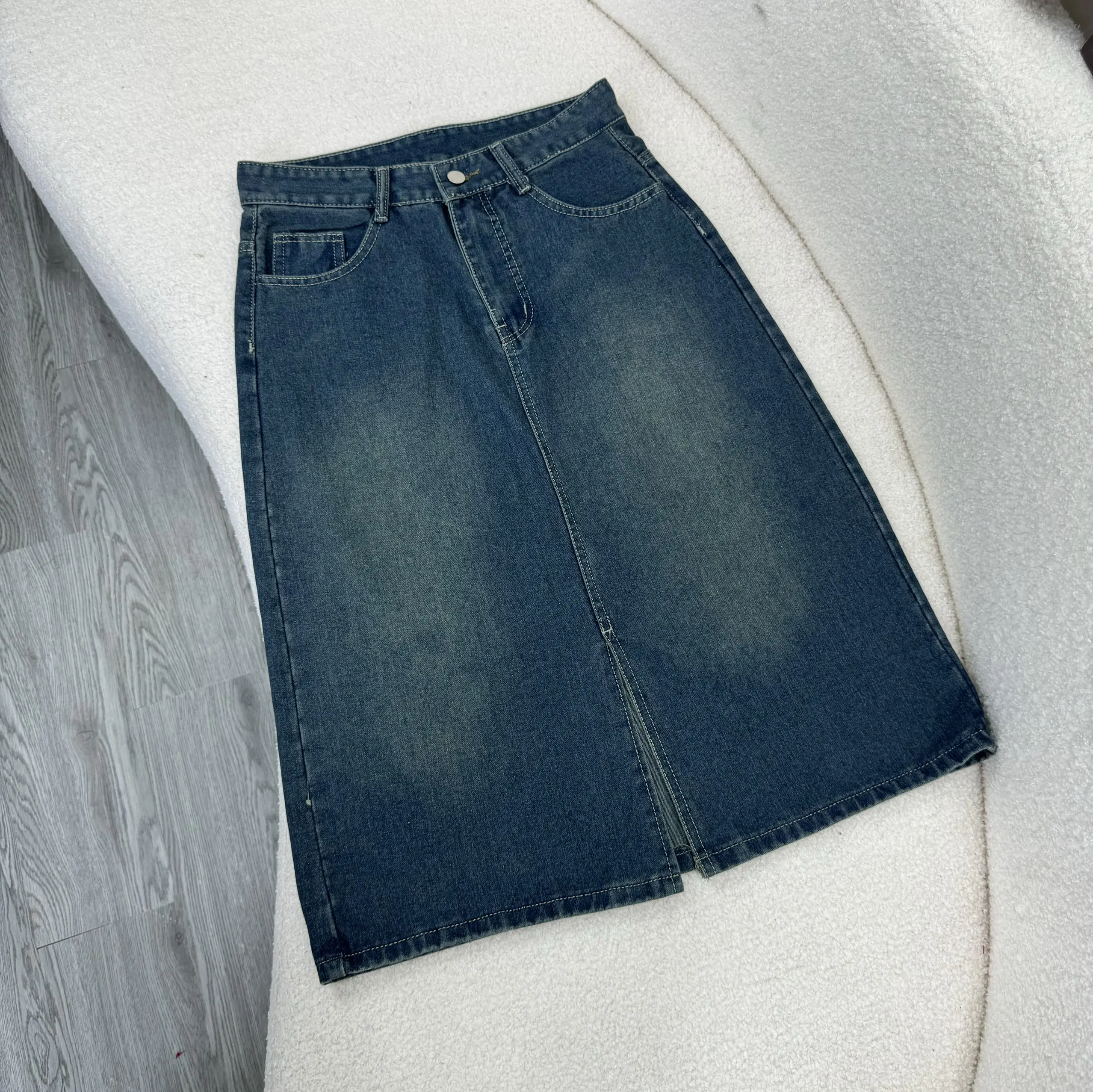 Chân váy jeans lững dưới gối bigsize nữ chất jeans mềm mịn không co giản thời trang 50-95KG- V5 chanvay nu chân váy  bigsize