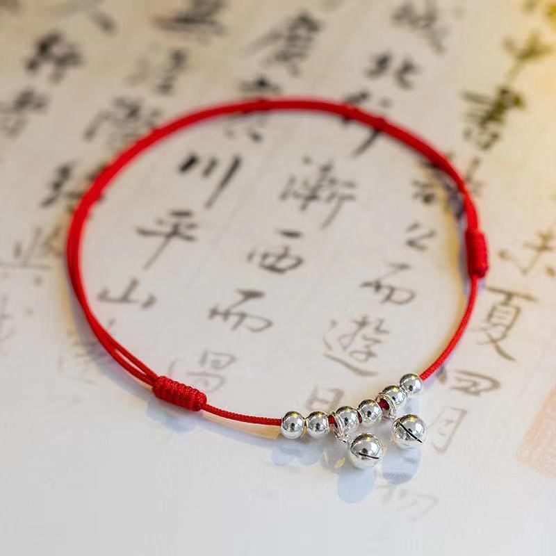 Product Introduction of Bell Anklet Female Red Rope with Bell Sound Water Sound Sexy Simple Silver Ancient Style Student Mori Hand-Woven 9