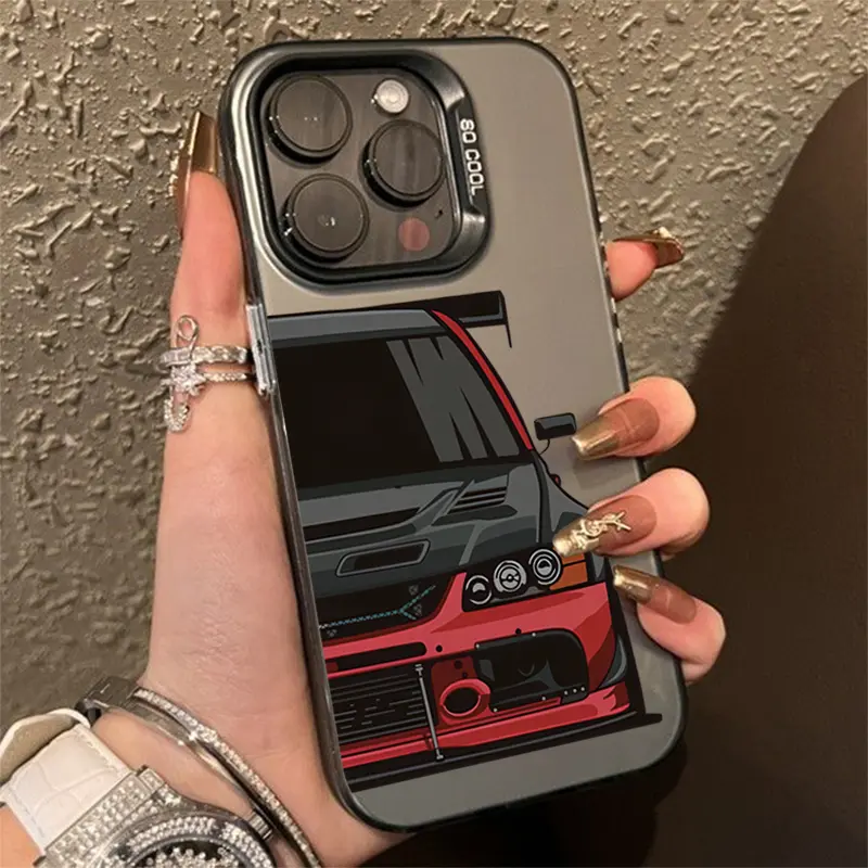 JDM Sports Cars Male Men Electroplate Silver IMD Case For iPhone 15 14 16 Pro Max 11 12 13 7 8 Plus X XR Shockproof Hard Cover