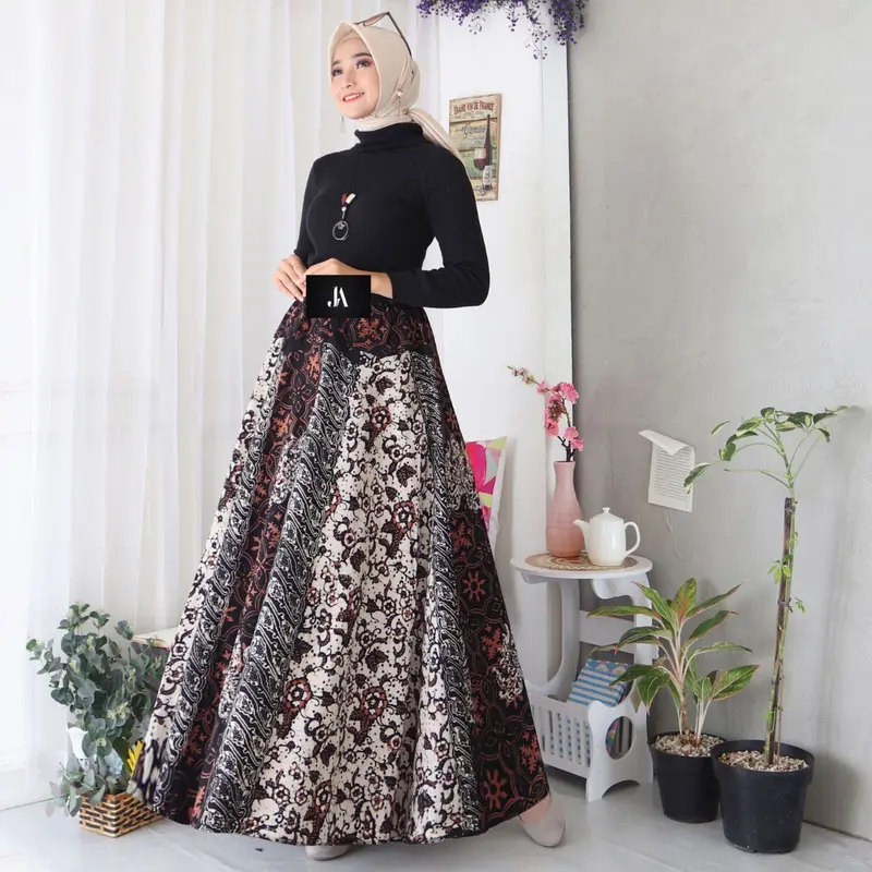 Rok Batik Payung Jumbo Cap Bawahan Batik Dewasa Kondangan Dewasa Wanita Kebaya Panjang Terbaru A-Line karet  katun Motif 2