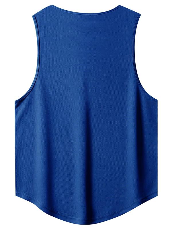 Men's Solid Curved Hem Sports Vest, Breathable Quick Drying Sleeveless Running Vest Tank Top for Gym Workout Running, Sport & Outdoor Clothing for Summer, Training Top 3