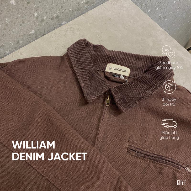 Áo Khoác William Jacket GUY's Closet - Áo Khoác Vải Bò Phối Cổ Nhung Tăm, Denim Nam Form Crop, Chất Liệu Dày Dặn, 2 màu Đen Nâu