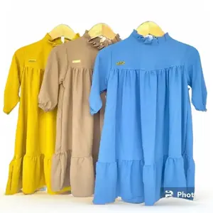 Gamis Anak Perempuan Terbaru ARUMI Bahan Crinkle Airflow Premium Usia 1 - 9 Tahun / Baju Dress Muslim Wanita Remaja Model gaun Lebaran/kondangan Dress Nyaman Tanggung Katun Panjang - Beige Cewek