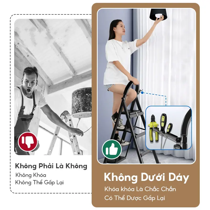 Decroom Thang gấp thép carbon, thang cuốn dụng cụ, 3-7 tầng, chịu lực 500kg, đóng gói gia cố chịu lực, thang gấp gia đình, Dễ dàng di động. 8