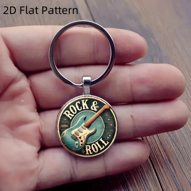 Vintage "Rock & Roll" Guitar Keychain - Zinc Alloy Pendant with Distressed Design, Perfect for Bags, Cars, Home Decor, and Gifts for Music Lovers on Holidays, Music Themed Decor | Stylish Keychain | Crafted Guitar Charm, Guitar Accessories 4