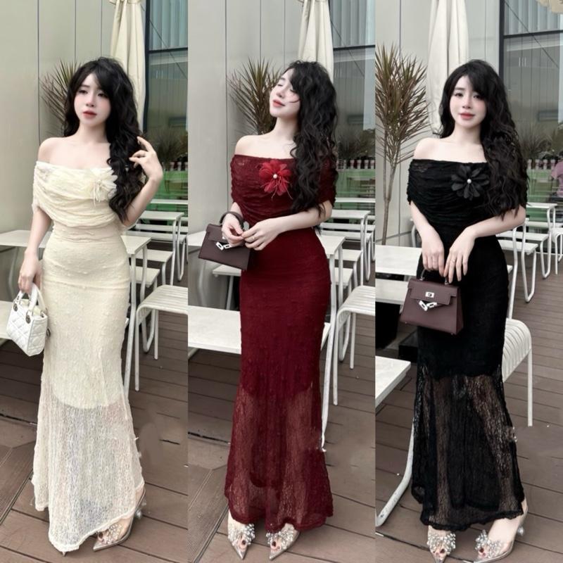  Chuẩn Ảnh-Váy đầm ren ôm body dáng dài ngắn tay trễ vai đuôi cá KÈM TAG HOA sang chảnh tôn dáng. Đầm dự tiệc tiệc cưới dạo phố lễ sinh nhật dành cho nữ by Đào Uyên 
