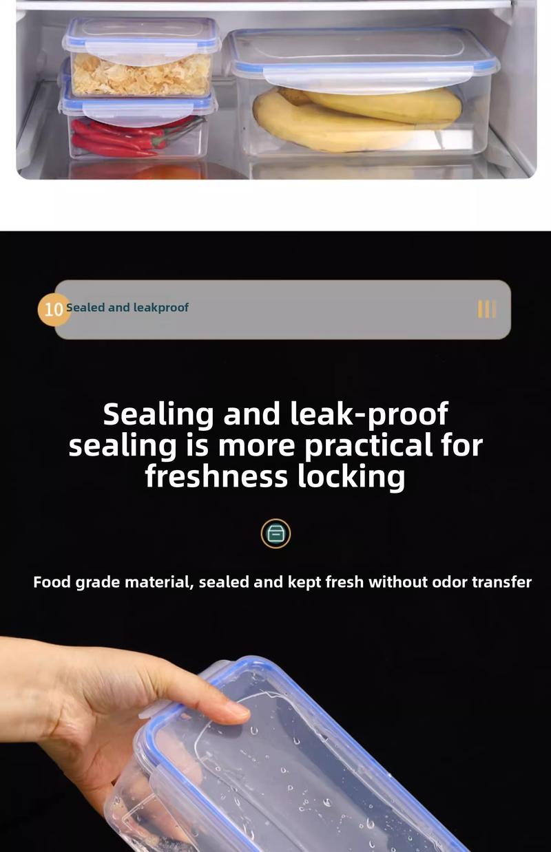 Product Introduction of Kitchen refrigerator rectangular thick fresh-keeping box lid sealed microwave oven heating lunch box vegetable and fruit storage box 13