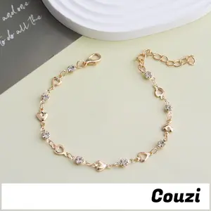 [Couzi]Gelang Hati Emas untuk Wanita Batu Permata Hati Peach Berongga Gelang Serbaguna untuk Pelajar B1062