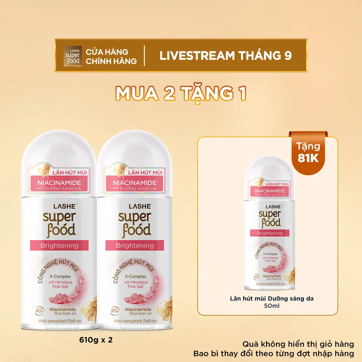 Combo 2 Lăn Hút Mùi LASHE SUPERFOOD Dưỡng Sáng Da 50MLx2 + Tặng Lăn Hút Mùi LASHE SUPERFOOD Dưỡng Sáng Da 50ML