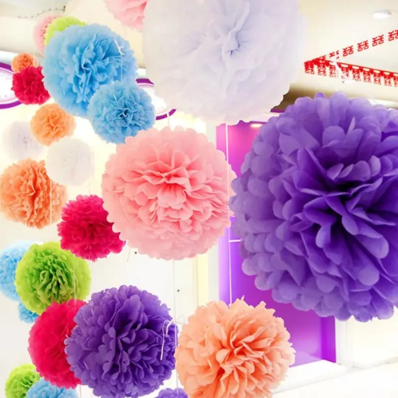 1Pc Tissue Paper Pompoms Flower Balls Wedding Festival Party Decoration Home DIY Craft Paper